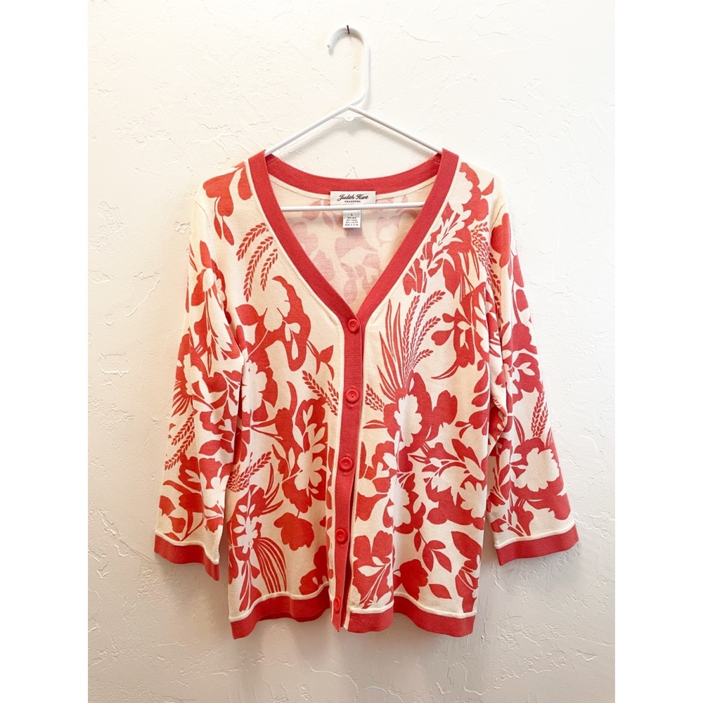 Judith Hart Floral Silk Blend Cardigan Size Large